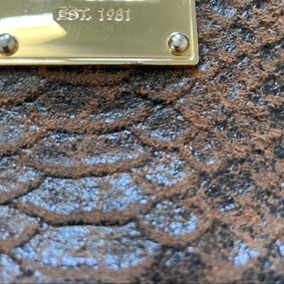 Michael Kors Snakeskin Wristlet Black and Brown with Gold Logo Plaque and double - Picture 4 of 10